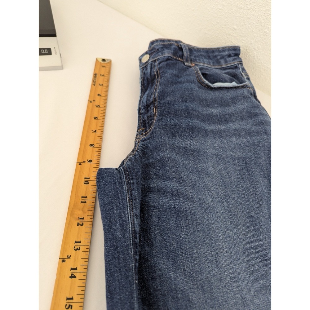 American Eagle Low Rise Baggy Wide Leg Jeans Blue Raw Hem Size 6 Regular Stretch - Picture 10 of 11